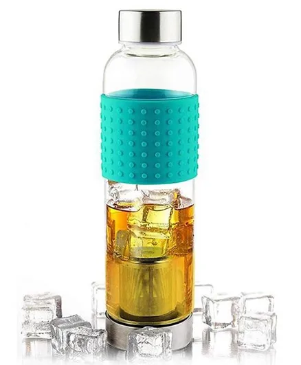 Asobu Ice Tea and Coffee Infuser Glass Water Bottle To Go for Cold Brew Turquoise  - 400 ml