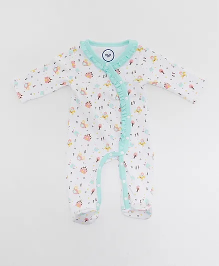 R&B Kids All Over Printed Sleepsuit - White