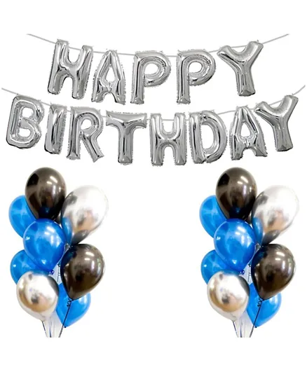 Party Propz Happy Birthday Letter Foil Balloon Set of Silver + Pack of 60 HD Metallic Balloons Blue Black and Silver