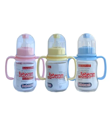 Bebecom Glass Feeding Bottle (Colours May Vary) - 125 ml