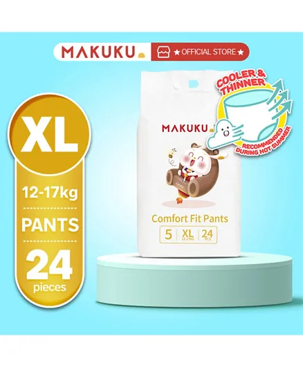 MAKUKU Comfort Fit Diaper Pants With Upto 12 Hours of Dryness Size 5 X-Large - 24 Pieces