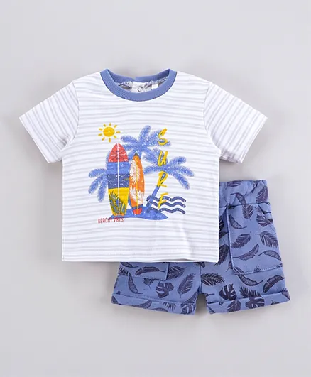 Lily and Jack Surfer Printed T-Shirt And Shorts Set - White