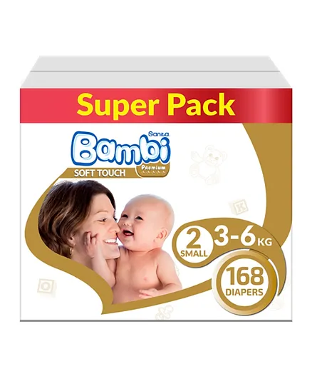 Sanita Bambi Baby Diapers Super Pack Size 2 - 168 Count