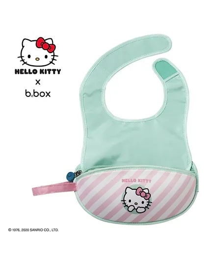b.box Travel Bib & Flexible Soft Bite Spoon Hello Kitty Print - Candy Floss