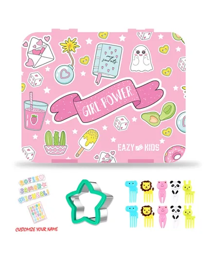 Eazy Kids 5 & 4 Convertible Bento Lunch Box with Sandwich Cutter Set - Girl Power