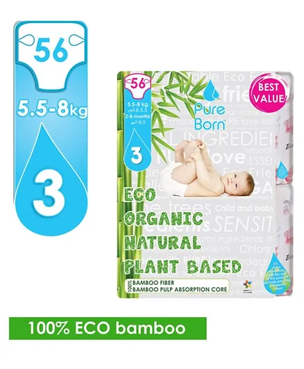 Pureborn Organic Nappies Value Pack Size 3 - 56 Pieces