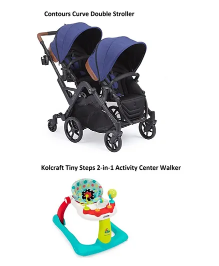 Kolcraft Contours Curve Double Stroller and Tiny Steps 2-in-1 Activity Center Walker