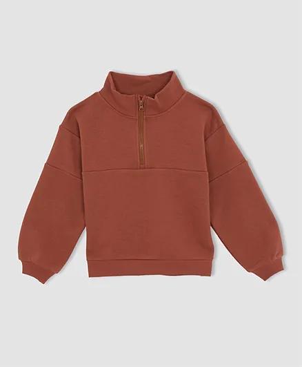 DeFacto Front Zip Sweater - Brown