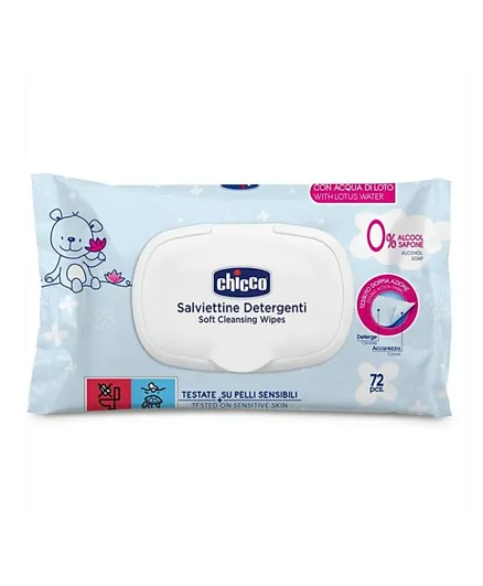 Chicco Cleansing Wipes With Flip Cover Blue - 72 Wipes