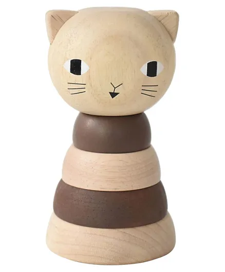 لعبة تكديس الخشب على شكل قطة من وي جاليري - لون بني وكريمي