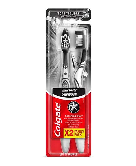 Colgate Max White Charcoal Whitening Soft Toothbrush - Pack of 2