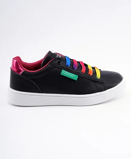 United Colors Of Benetton Label Multicolor Laces Shoes - Black