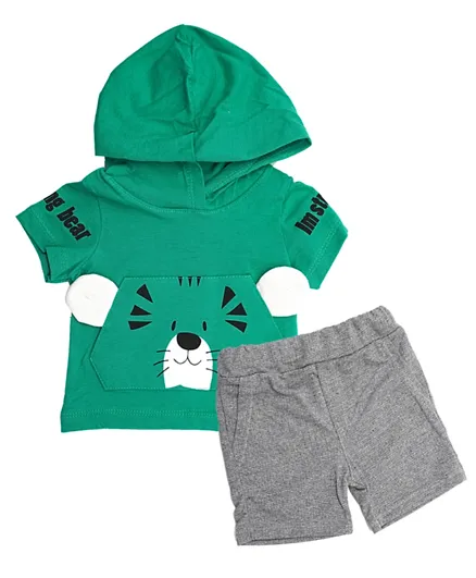 Donino Baby Bear Pocket with Hoodie Tee with Short Set - Green