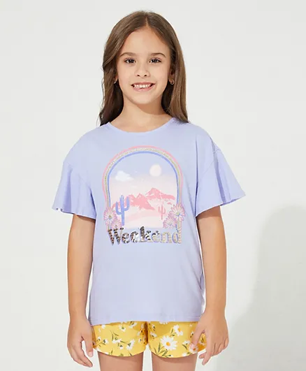 The Children's Place Flutter Sleeves Embellished T-shirt - Purple