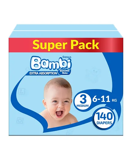 Sanita Bambi   Baby Diapers Super Pack Medium Size 3 - 140 Pieces