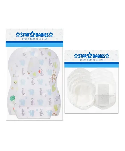 Star Babies Disposable Breast Pad 30 Pieces + Disposable Bibs 30 Pieces - White
