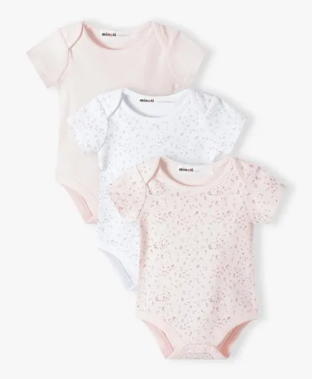 Minoti 3-Pack Cotton All Over Floral Printed Bodysuits - Pink & White