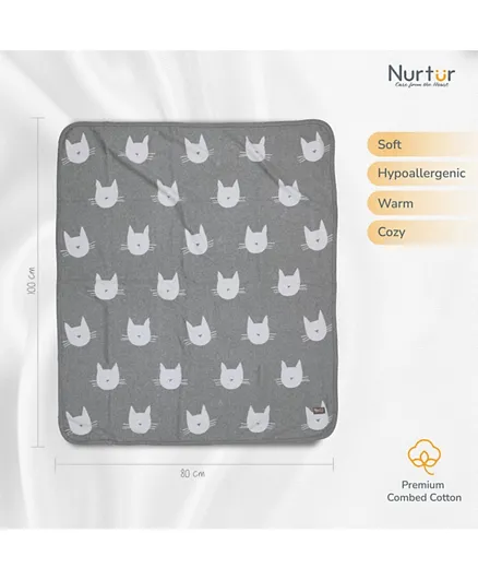 Nurtur 100% Cotton Knitted Baby Blanket Cat - Grey