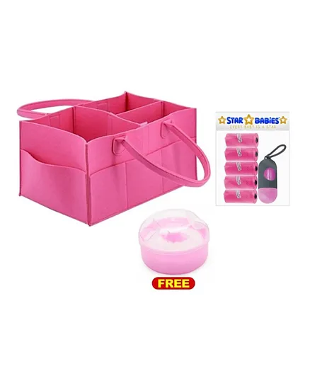 Star Babies Diaper Caddy Organizer with Scented Bags, Dispenser & Powder Puff - Pink
