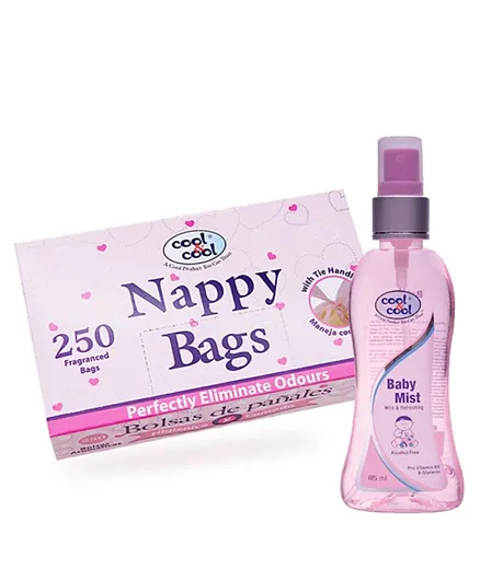 Cool & Cool 250 Nappy Bags + Baby Mist 85ml Free - Pink