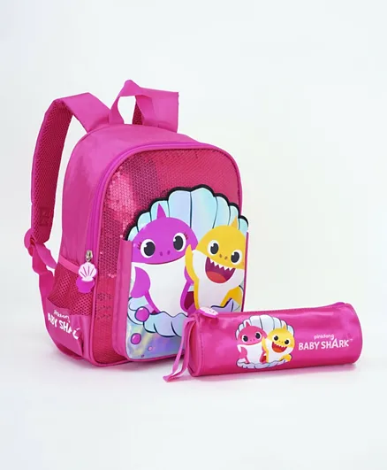 Baby Shark School Bag & Pencil Case Set Pink - 12 Inches
