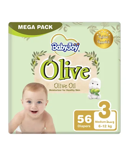 BabyJoy Olive Diapers Mega Pack Size 3 Medium - 56 Pieces