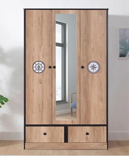 HomeBox Crew 3-Door Wardrobe with 2 Drawers and Mirror