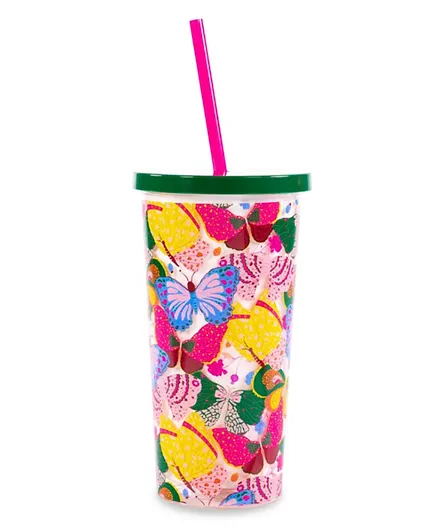 Ban.do Sip Sip Tumbler with Straw Berry Butterfly White - 591mL