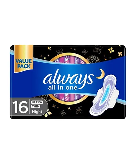 Always All in One Ultra Thin Night  Sanitary Pads with Wings - 16 Pieces
