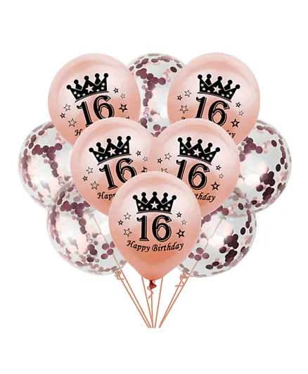 Party Propz 40th Birthday Latex and Confetti Balloons Rose Gold - 10 Pieces