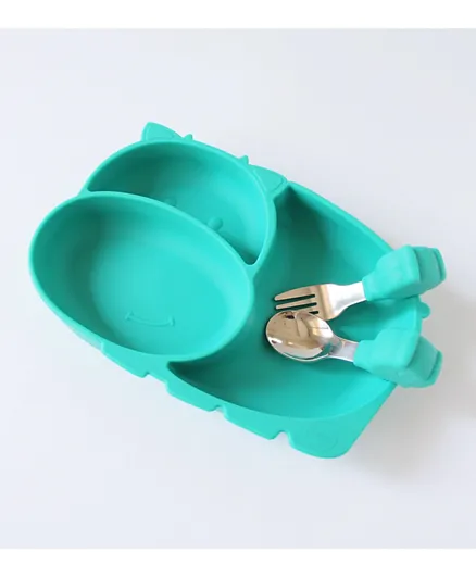 Amini Hippo Plate And Cutlery Set - Green