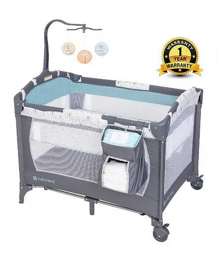 Babytrend EZ Rest Deluxe Nursery Center - Portable Playard with Bassinet, Wheels & Mobile, 0M+