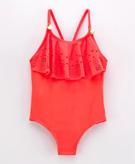 Minoti Foil Frill Swimsuit - Coral
