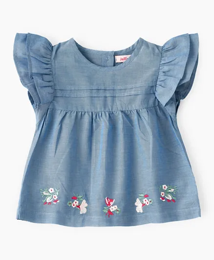 Jelliene Embroidered at Hem Top - Blue