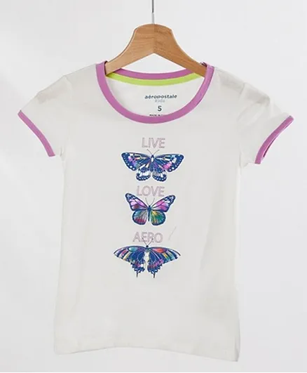 Aeropostale Butterfly Oil Slick Print T-Shirt - White