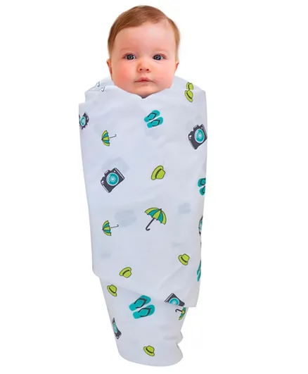 Wonder Wee Turquoise Travel Soft and Smooth Mulmul Fabric Baby Swaddle Wrap - Multicolour
