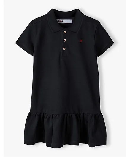 Minoti M Embroidered Pique Ruffled Polo Dress - Black