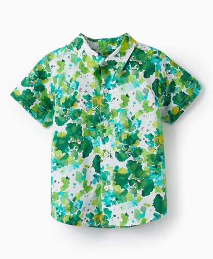 زيبي - قميص قصير الأكمام مطبوع عليه زهور بالكامل - أخضر