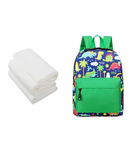 Star Babies School Bag With Disposable Towel 3 Pieces  Green - 10 Inches