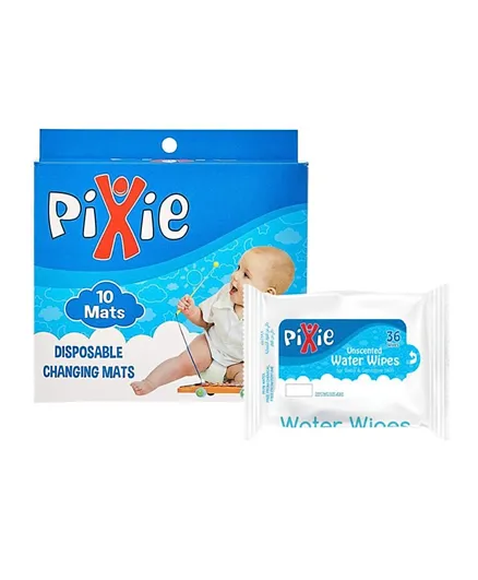 Pixie Disposable Changing Mats 10 + Water Wipes 36 Pieces