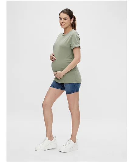 Mamalicious Elastic Waist Maternity Shorts - Medium Blue