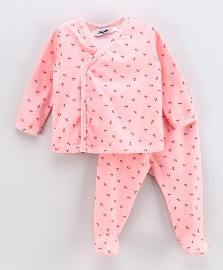Les Lutins All Over Printed Cherries T-Shirt with Pants/Co-ord Set - Pink