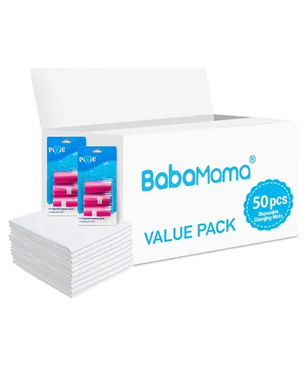 Babamama Combo of Changing Mat + Pink Dispenser Refill Rolls Nappy Bags - Value Pack of 2