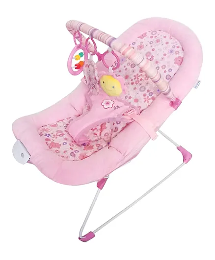 Moon Hop Musical Bouncer with Rocker and Hanging Toys - Pink