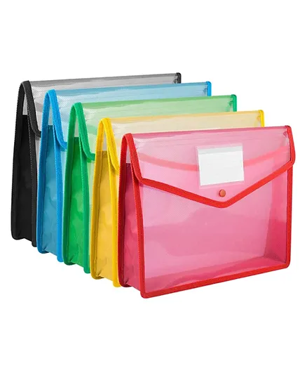 Essen Plastic File Folder Clear Transparent Bag Expandable File Organizer Document Holder - Pack of 5