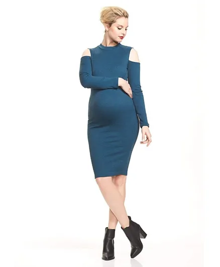 Mums & Bumps - Soon Casima Shoulder Maternity Dress - Blue