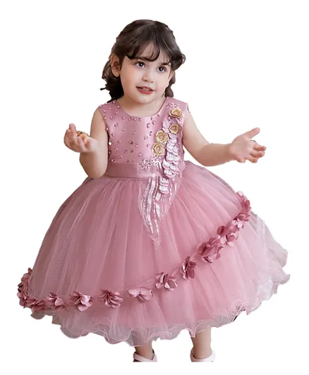 Babyqlo Elegant Pearl and Lace Dress - Pink