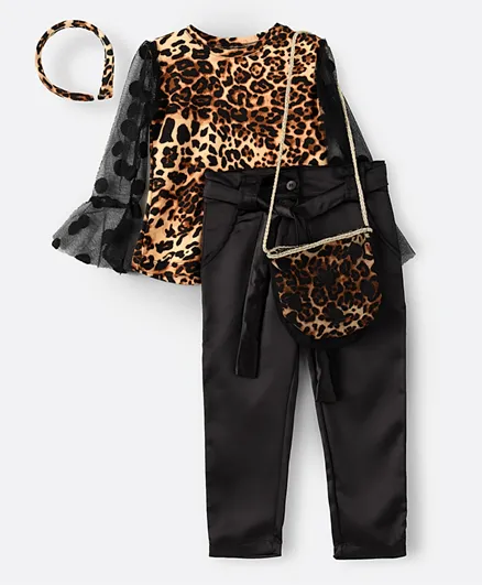 Hashqlo Net Sleeves Top with Pants & Headband & Bag Set - Multicolor