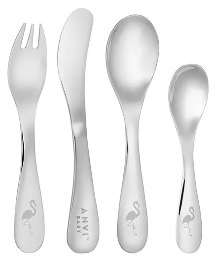Anvi Baby Stainless Steel Toddler Cutlery Set Silver - Pack Of 4