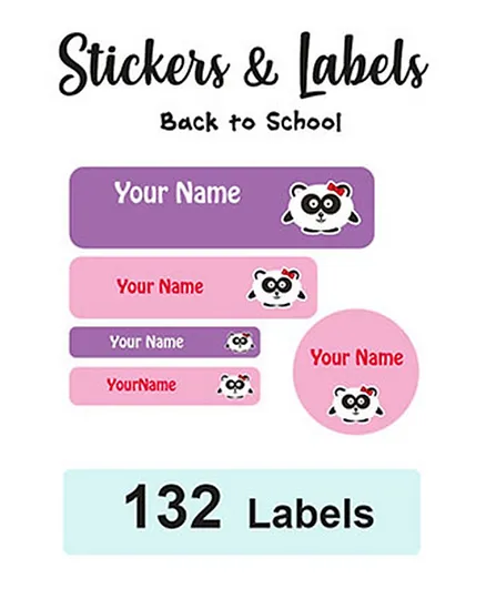 Ladybug Label Personalised School Labels Panda Girl - 132 Pieces